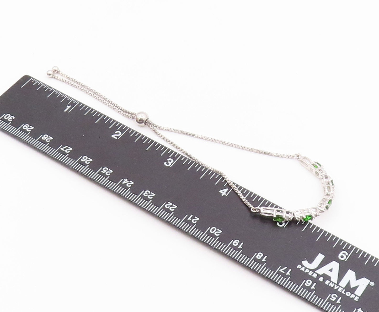 925 Sterling Silver  Vintage Prong Set Peridot Shiny Chain Bracelet  BT8049