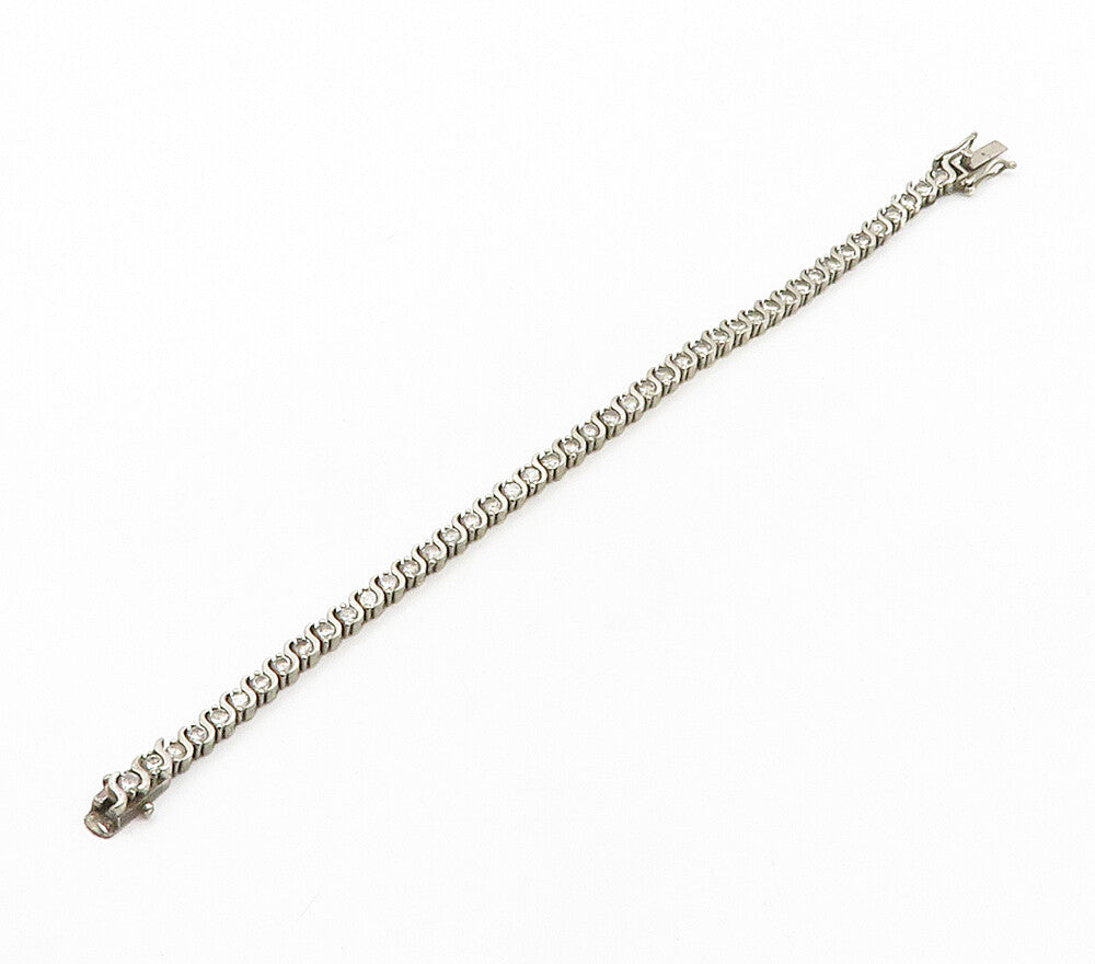 925 Sterling Silver  Vintage Round Cut Topaz Swirl Chain Bracelet  BT6418