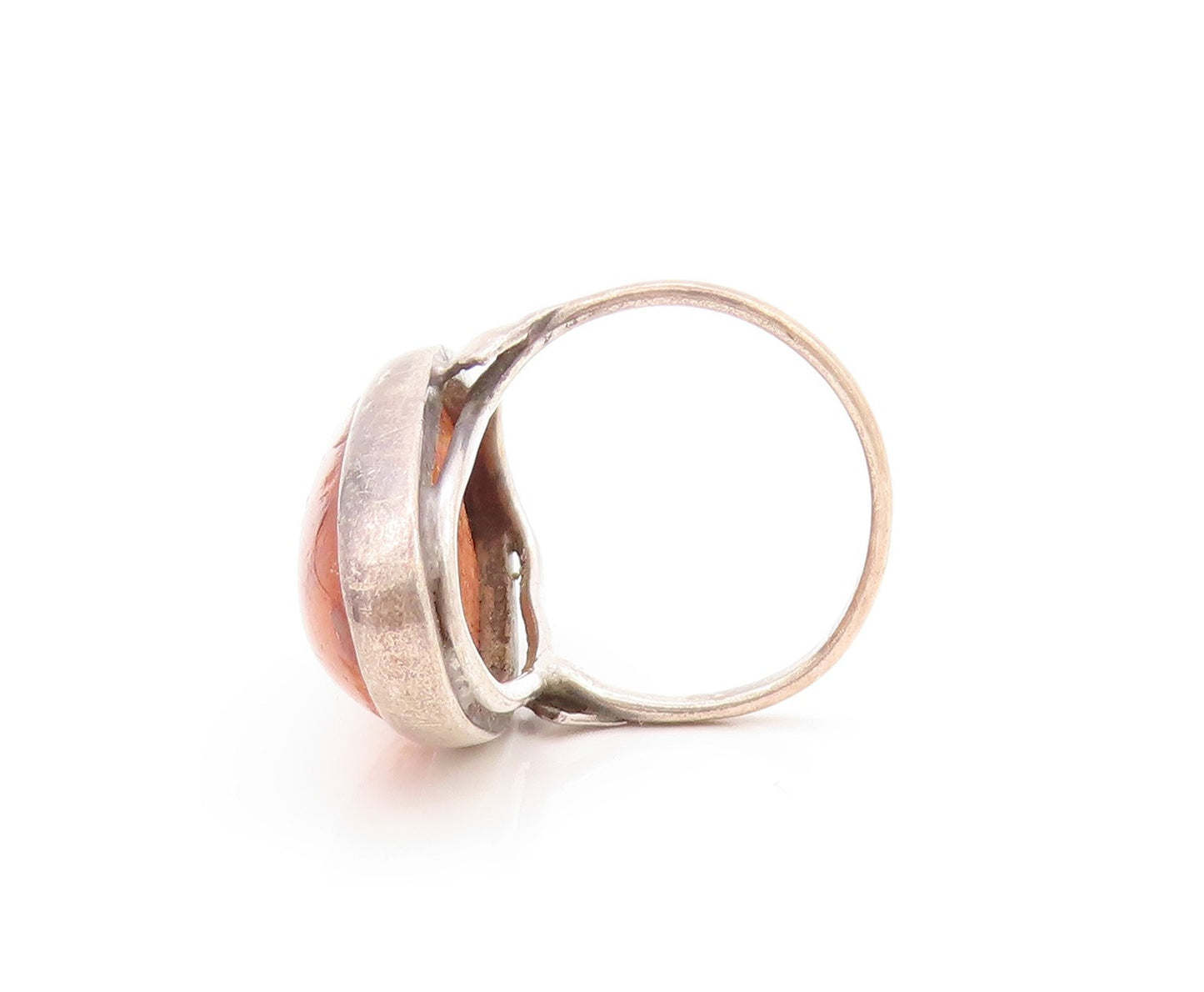 925 Sterling Silver Vintage Ring POLAND Large Oval Honey Amber  Sz 8.5  RG32822