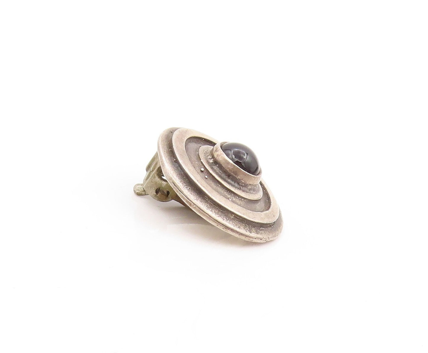 925 Sterling Silver Vintage Earrings Cabochon Onyx Carved Rings Design EG13347