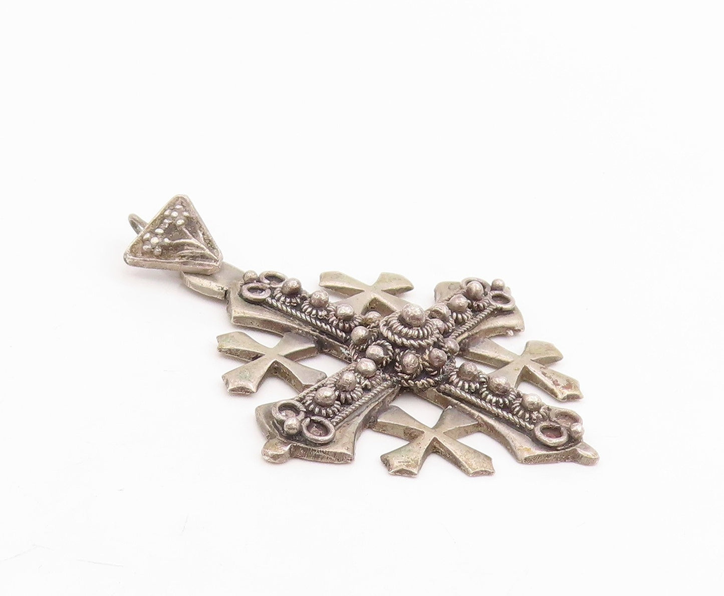 925 Sterling Silver Vintage Pendant Jerusalem Five Fold Religious Cross  PT25774