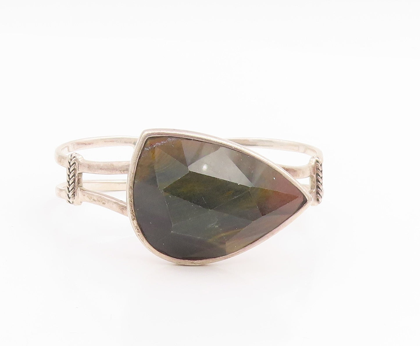 925 Sterling Silver Vintage Bracelet MELANIE BARSE Faceted Gemstone Cuff BT11843