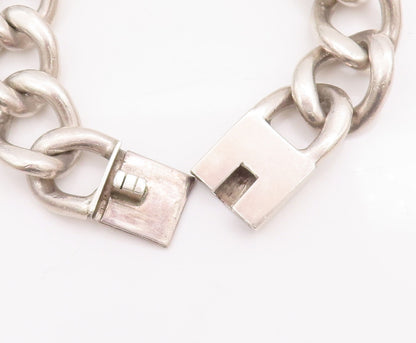 925 Sterling Silver Vintage Bracelet ZINA Heavy Large Curb Chain Carved  BT10477