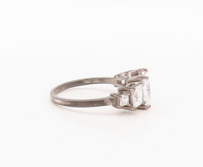 925 Sterling Silver Vintage Ring Square Cut Topaz Brutalist inlay  Sz 8  RG29965
