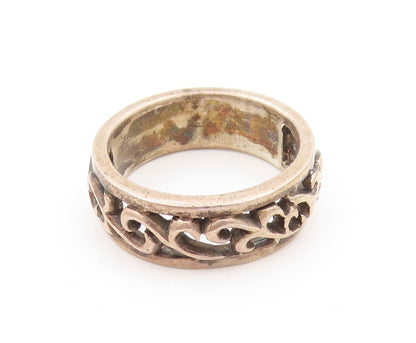925 Sterling Silver Vintage Ring Dark Tone Swirly Design Cutout  Sz 11  RG31860