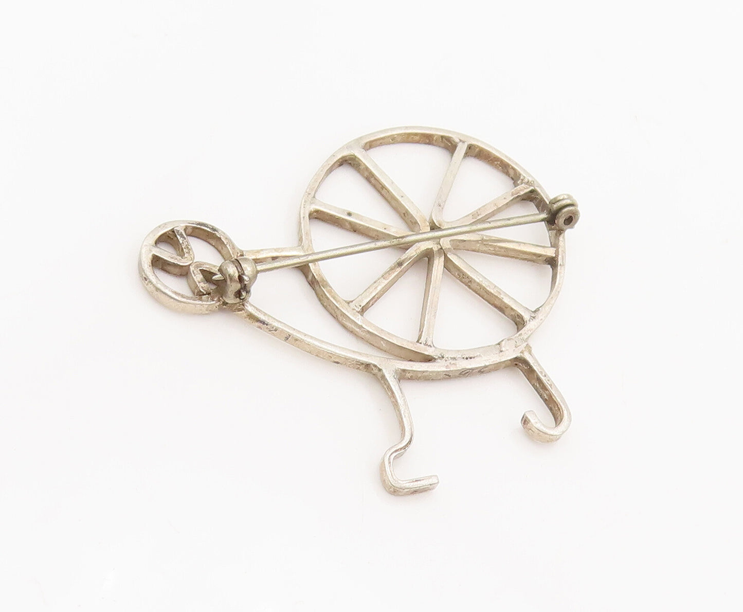 925 Sterling Silver  Vintage Designer Cutout Stick Cycle Brooch Pin  BP10334