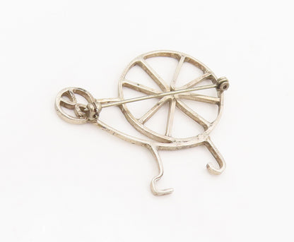 925 Sterling Silver  Vintage Designer Cutout Stick Cycle Brooch Pin  BP10334