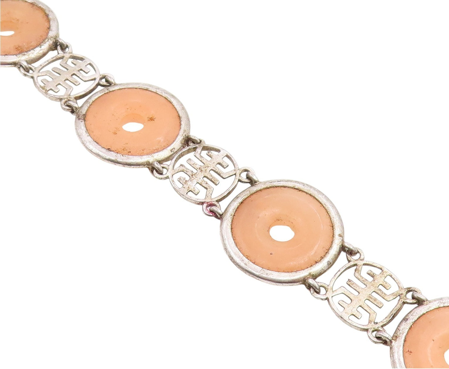 925 Sterling Silver Vintage Bracelet Peach Gemstone Classic Circle Link  BT11982