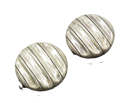 925 Sterling Silver  Vintage Shiny Concave Round Non Pierce Earrings  EG9969