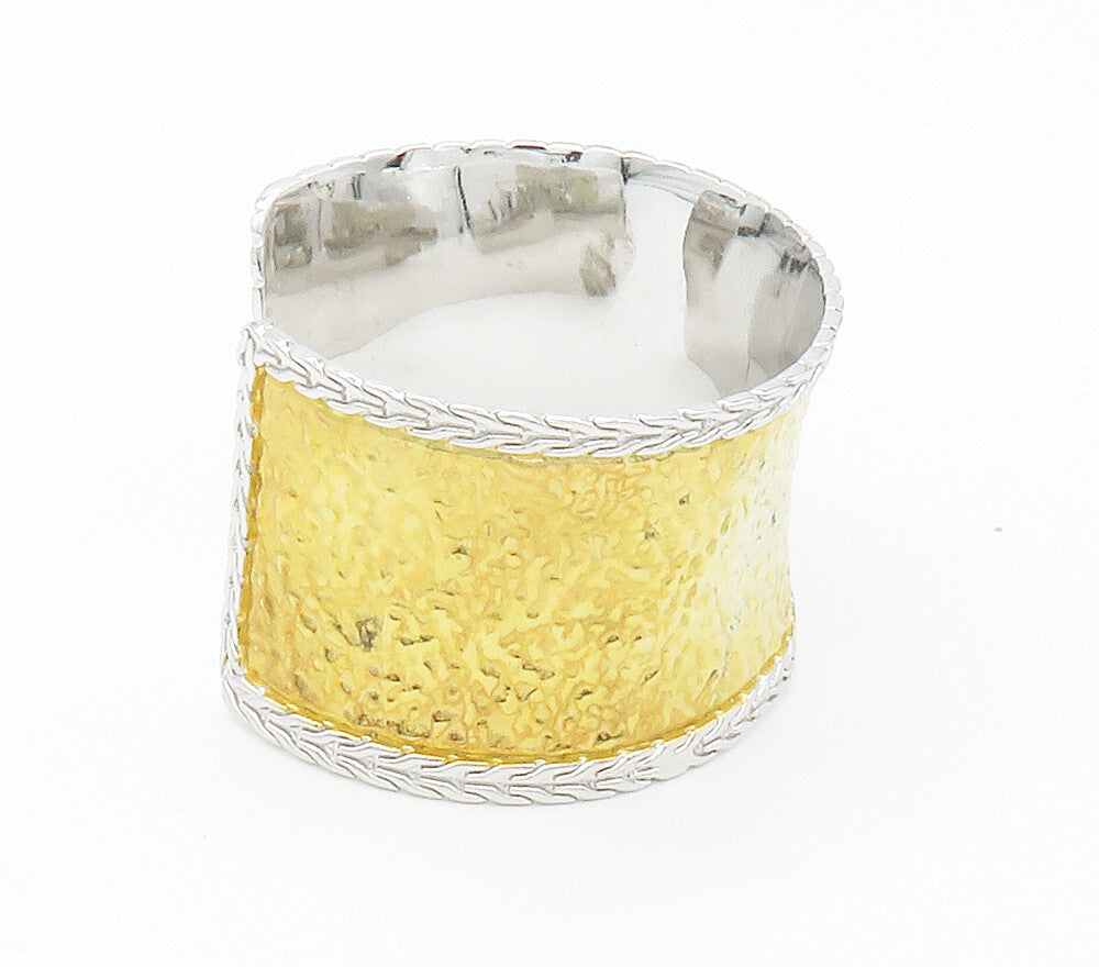 925 Sterling Silver  Vintage Shiny Two Tone Textured Cuff Bracelet  BT5894