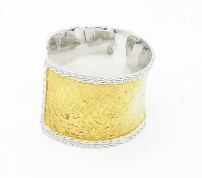 925 Sterling Silver  Vintage Shiny Two Tone Textured Cuff Bracelet  BT5894