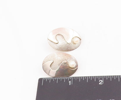 925 Sterling Silver Vintage Earrings Round Pearl Carved Yin Yang Stud  EG13996