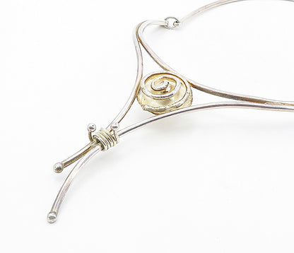 925 Sterling Silver  Vintage Shiny Modernist Flower Collar Necklace  NE1513
