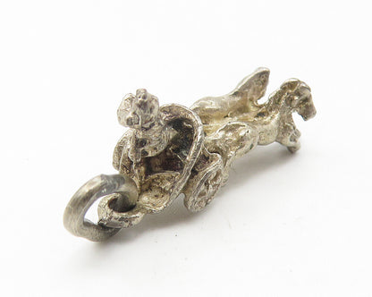 925 Sterling Silver  Vintage Sculpted Horse Drawn Carriage Pendant  PT8879