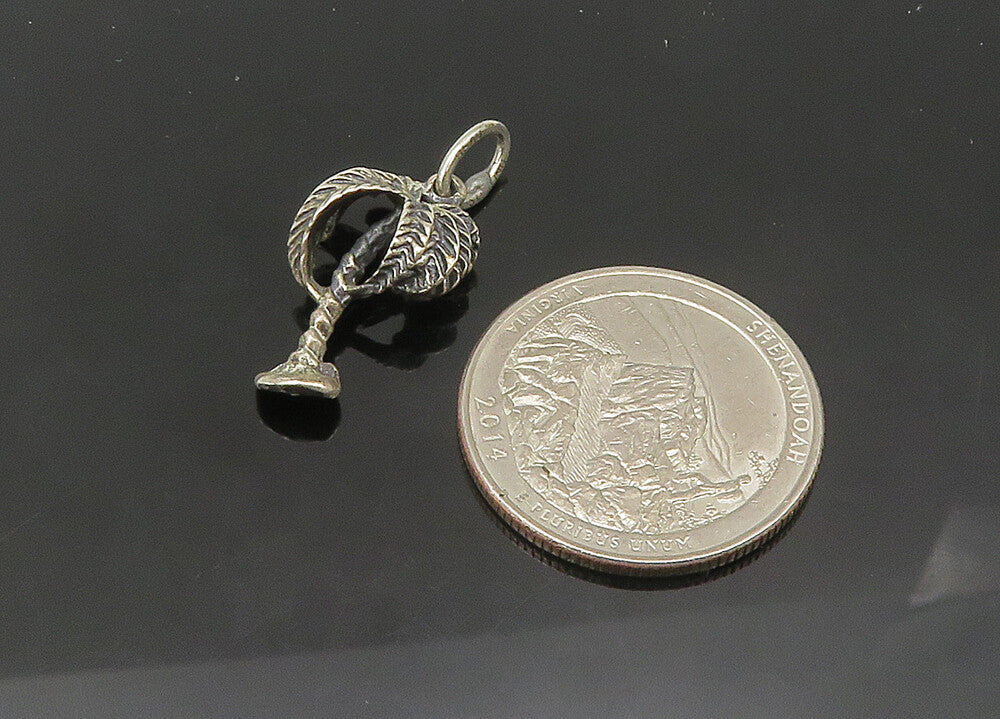 925 Sterling Silver  Vintage Petite Oxidized Palm Tree Motif Pendant  PT17151