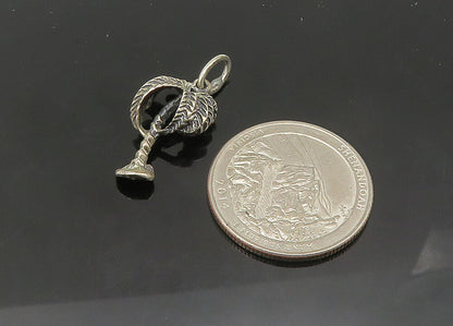 925 Sterling Silver  Vintage Petite Oxidized Palm Tree Motif Pendant  PT17151
