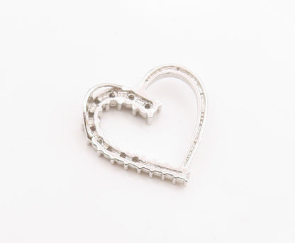 925 Sterling Silver  Shiny Genuine Diamonds Open Love Heart Pendant  PT10967