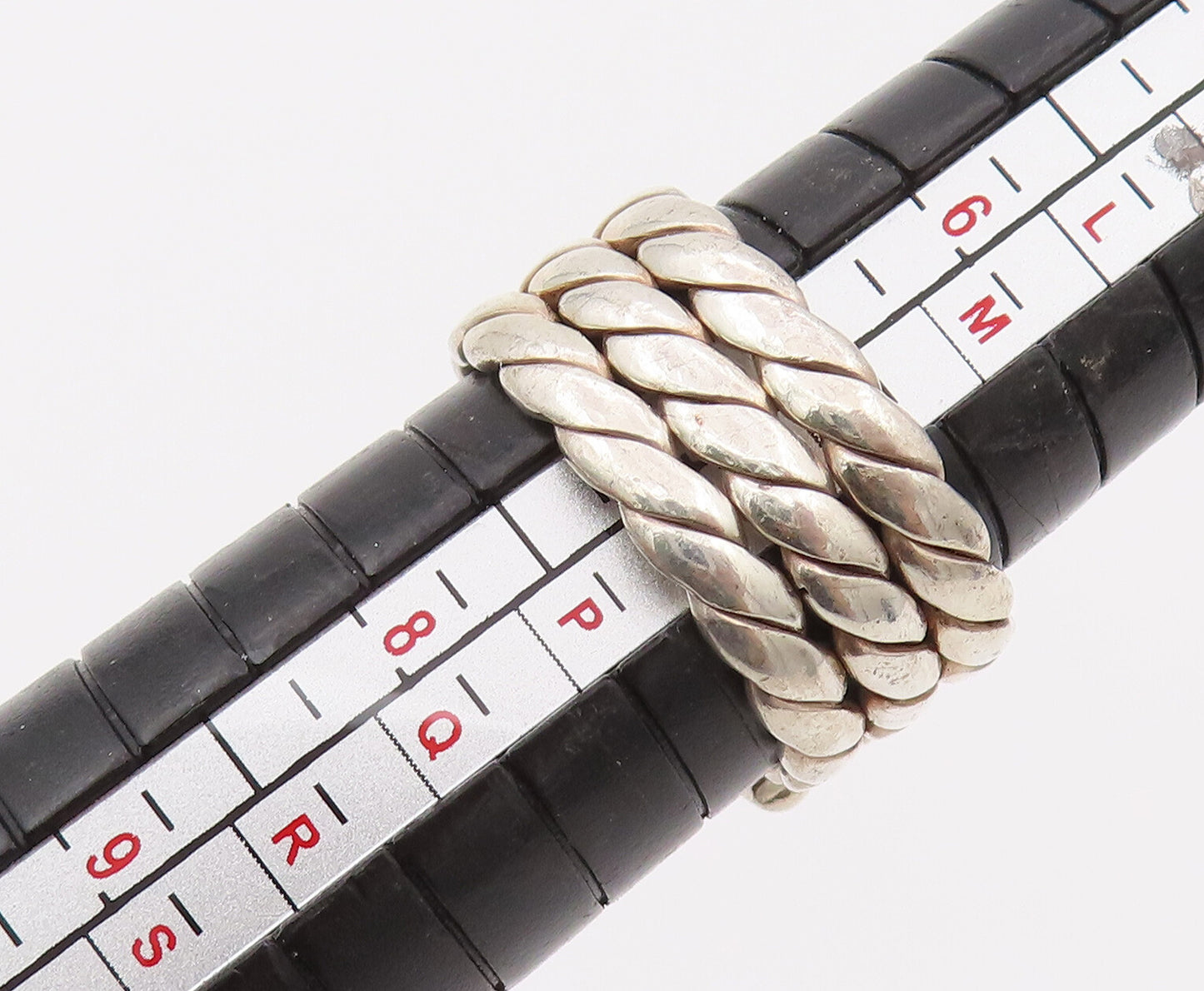 925 Silver  Vintage 3 Twisted Rope Band Cabochon Amethyst Ring Sz 7  RG26671