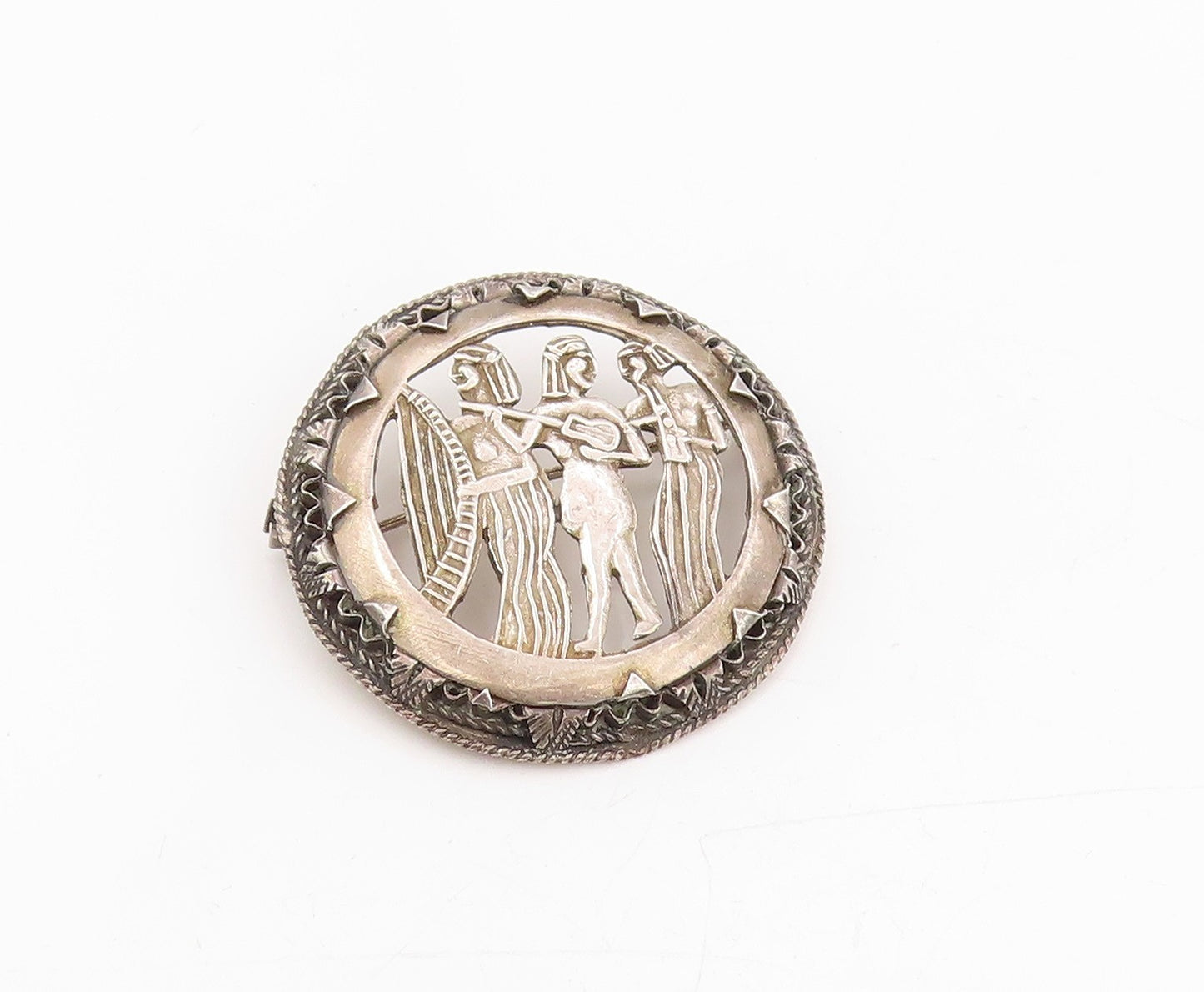 925 Sterling Silver Vintage Brooch Middle East Egyptian Musicians Pin  BP12041