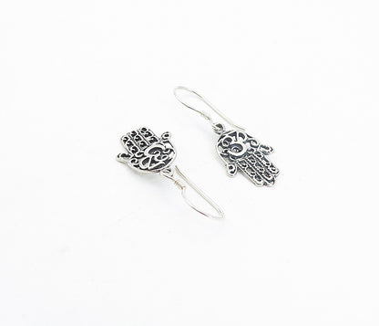 925 Sterling Silver  Vintage Om Spiritual Symbol Hamsa Dangle Earrings  EG3591