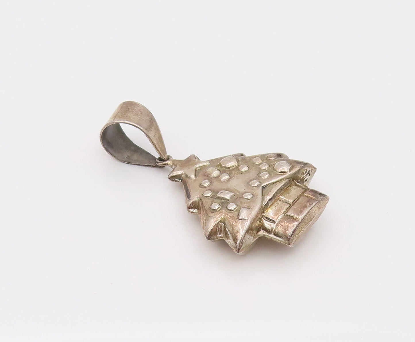 925 Serling Silver  Vintage 3D Mini Star At Top Christmas Tree Pendant PT22047