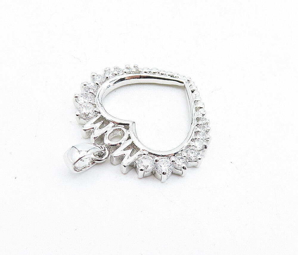 925 Sterling Silver  Vintage Cubic Zirconia Mom Love Heart Pendant  PT3990