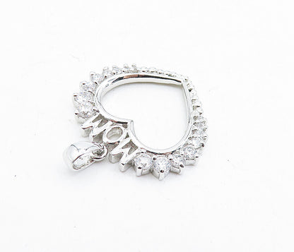925 Sterling Silver  Vintage Cubic Zirconia Mom Love Heart Pendant  PT3990