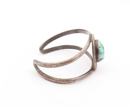925 Sterling Silver Vintage Bracelet NAVAJO Split Cuff Roped Turquoise  BT11229