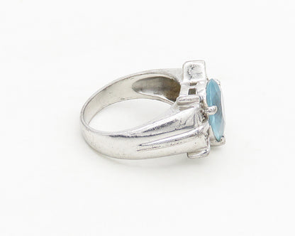 925 Sterling Silver  Vintage Tear Drop Blue Topaz Band Ring Sz 7  RG17667