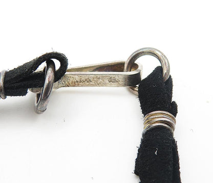 ISRAEL 925 Sterling Silver  Vintage Shiny Modernist Suede Necklace  NE1381