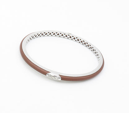 BELLE ETOILE 925 Silver  Smooth Brown Rubber Shiny Bangle Bracelet  BT6433