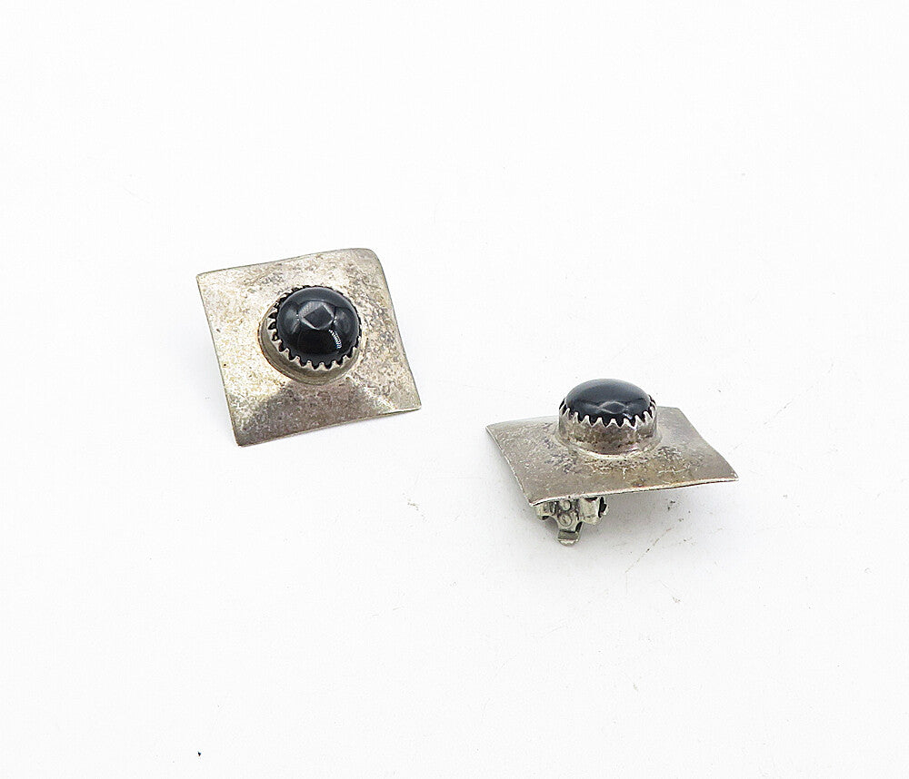 NAVAJO 925 Sterling Silver  Vintage Black Onyx Non Pierce Earrings  EG4252