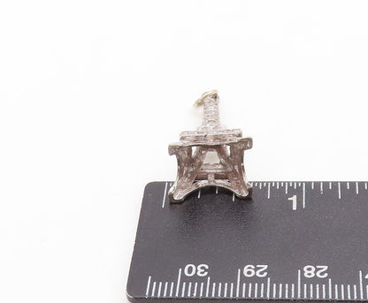 925 Sterling Silver Vintage Pendant Solid Cutout CZ Inlay Eiffel Tower  PT23705