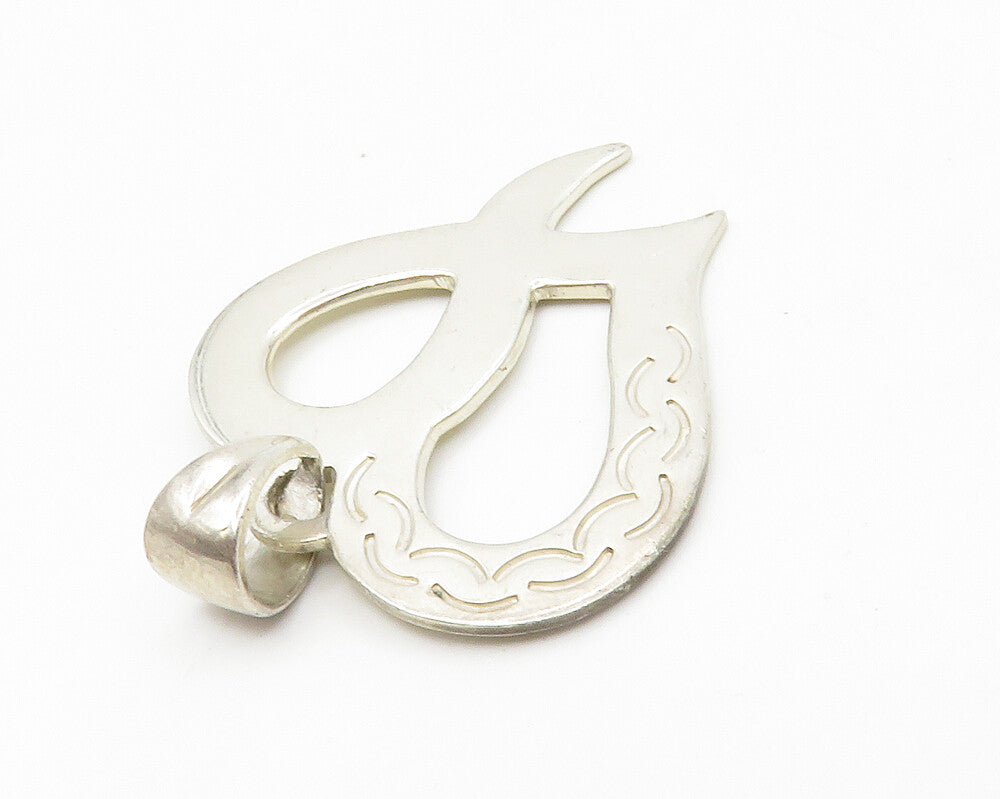 925 Sterling Silver  Vintage Open Love Heart Etched Detail Pendant  PT10803