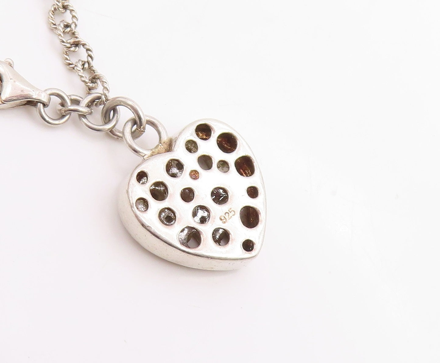 925 Sterling Silver Vintage Bracelet Genuine Diamonds Love Heart Chain  BT11854