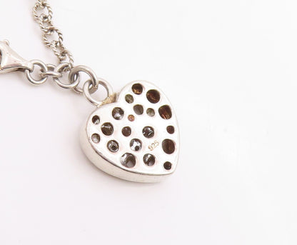 925 Sterling Silver Vintage Bracelet Genuine Diamonds Love Heart Chain  BT11854