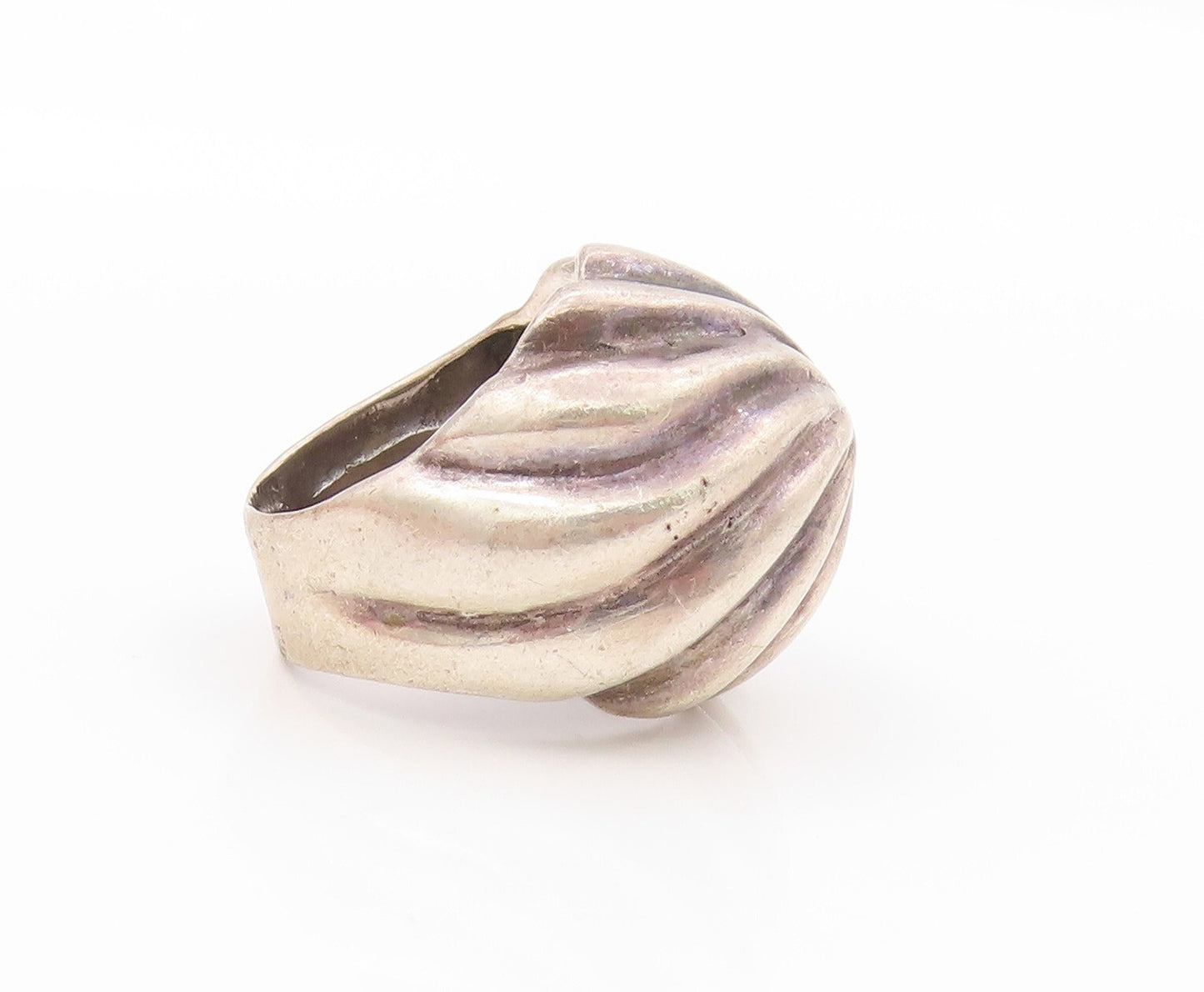 925 Sterling Silver Vintage Ring Solid Dark Tone Etched Dome  SZ 6  RG31955