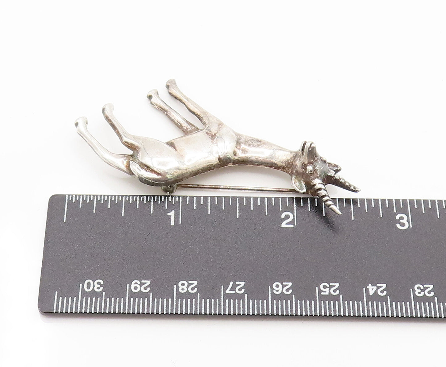 925 Sterling Silver  Vintage Minimalist Antelope Animal Brooch Pin  BP10108