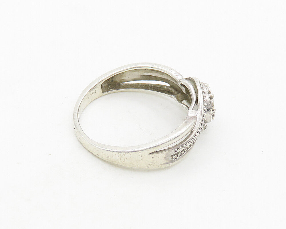 925 Sterling Silver  Vintage Genuine Diamonds Floral Band Ring Sz 9  RG19741