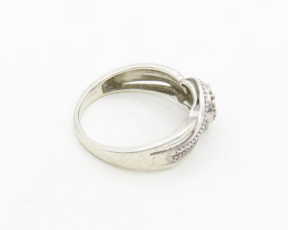 925 Sterling Silver  Vintage Genuine Diamonds Floral Band Ring Sz 9  RG19741