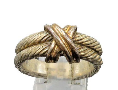 925 Sterling Silver  Vintage Shiny Two Tone Rope Twist Band Ring Sz 9  RG24176