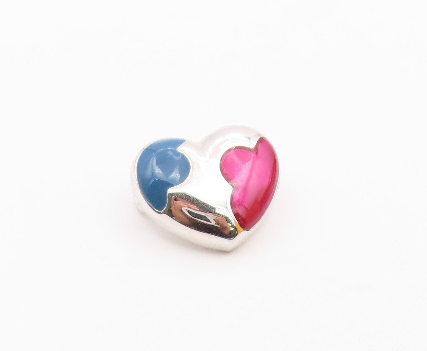 925 Sterling Silver  Vintage Shiny Enamel Love Heart Slide Pendant  PT16716