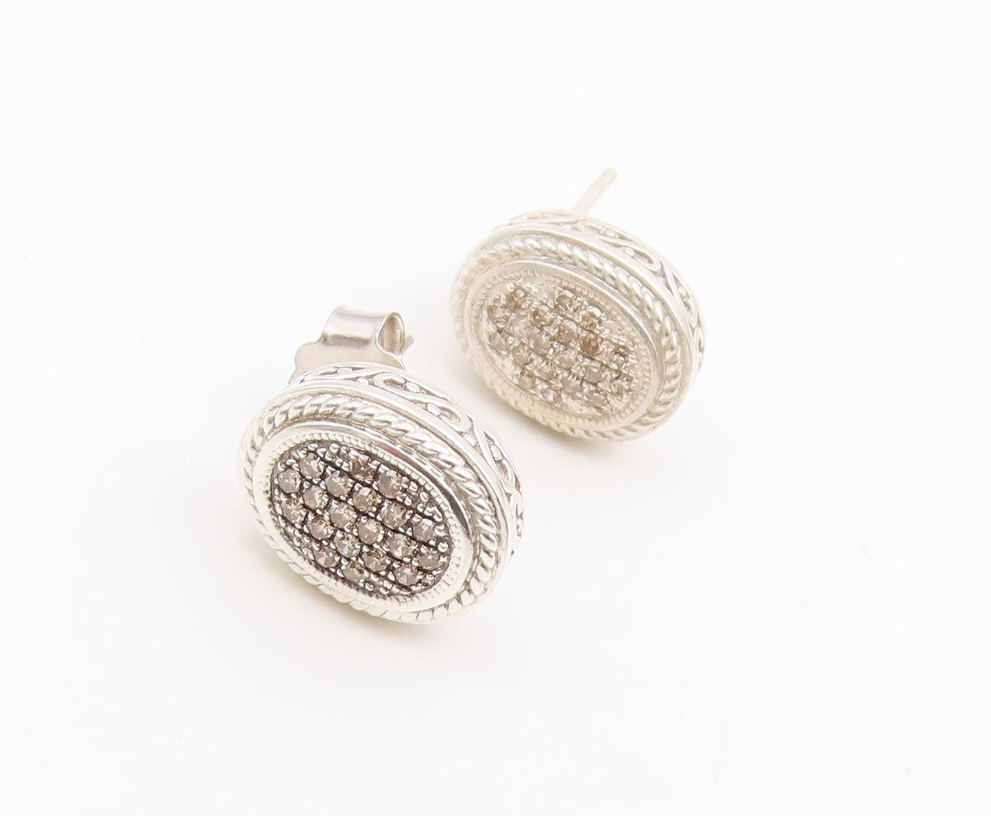 925 Sterling Silver Vintage Earrings OLIVIA Real Diamonds Elegant Stud  EG14148