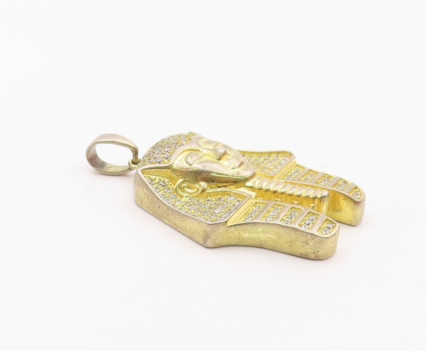 925 Silver  Vintage Topaz Gold Plated Shiny Egyptian Pharaoh Pendant  PT19751