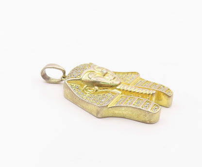 925 Silver  Vintage Topaz Gold Plated Shiny Egyptian Pharaoh Pendant  PT19751