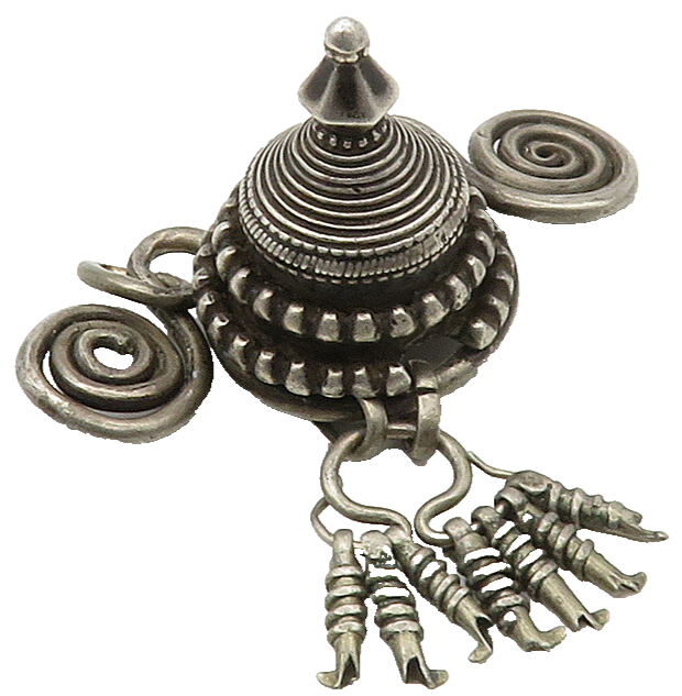 925 Sterling Silver  Vintage Modernist Swirl Dark Tone Dome Pendant  PT12623