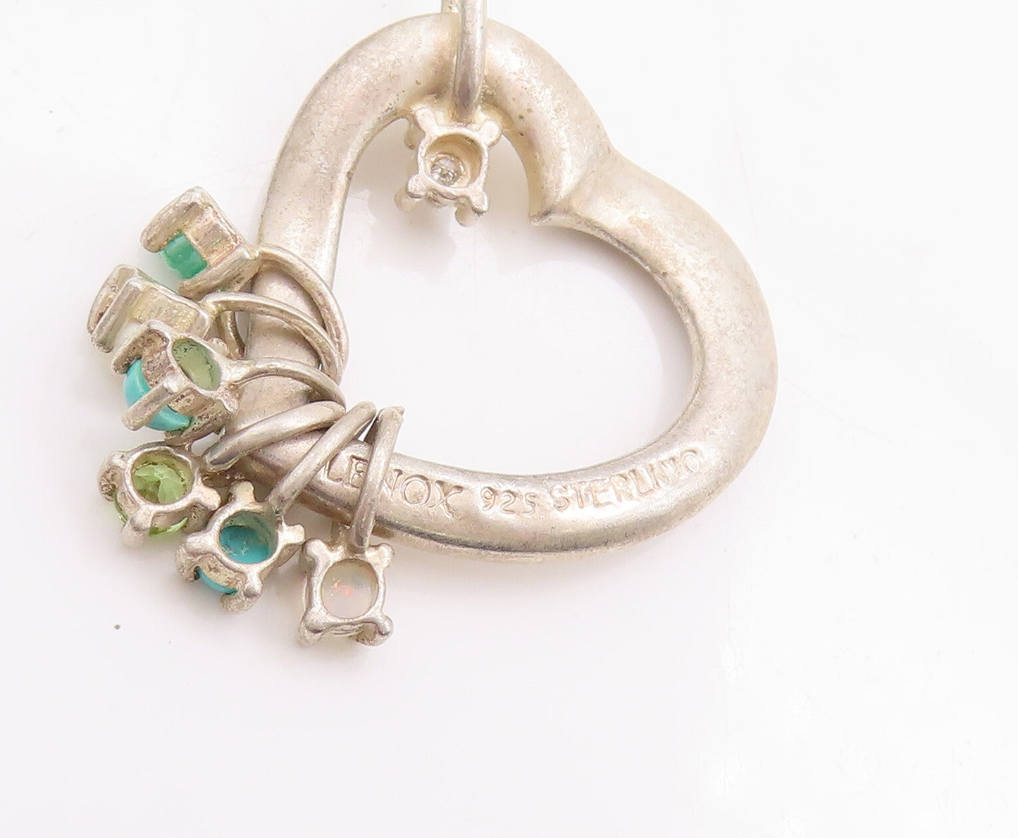925 Sterling Silver Vintage Pendant LENOX Designer CZ & Gemstone Heart  PT23200