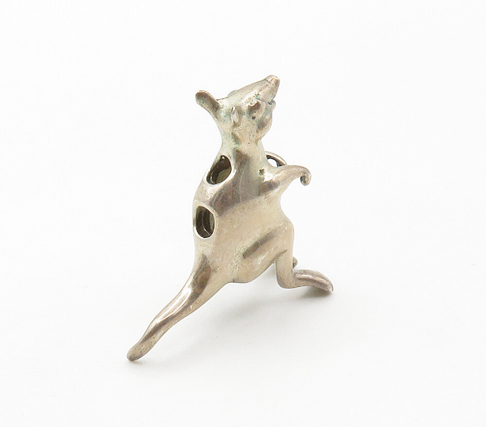 925 Sterling Silver  Vintage Dark Tone Hollow Kangaroo Animal Pendant  PT11773