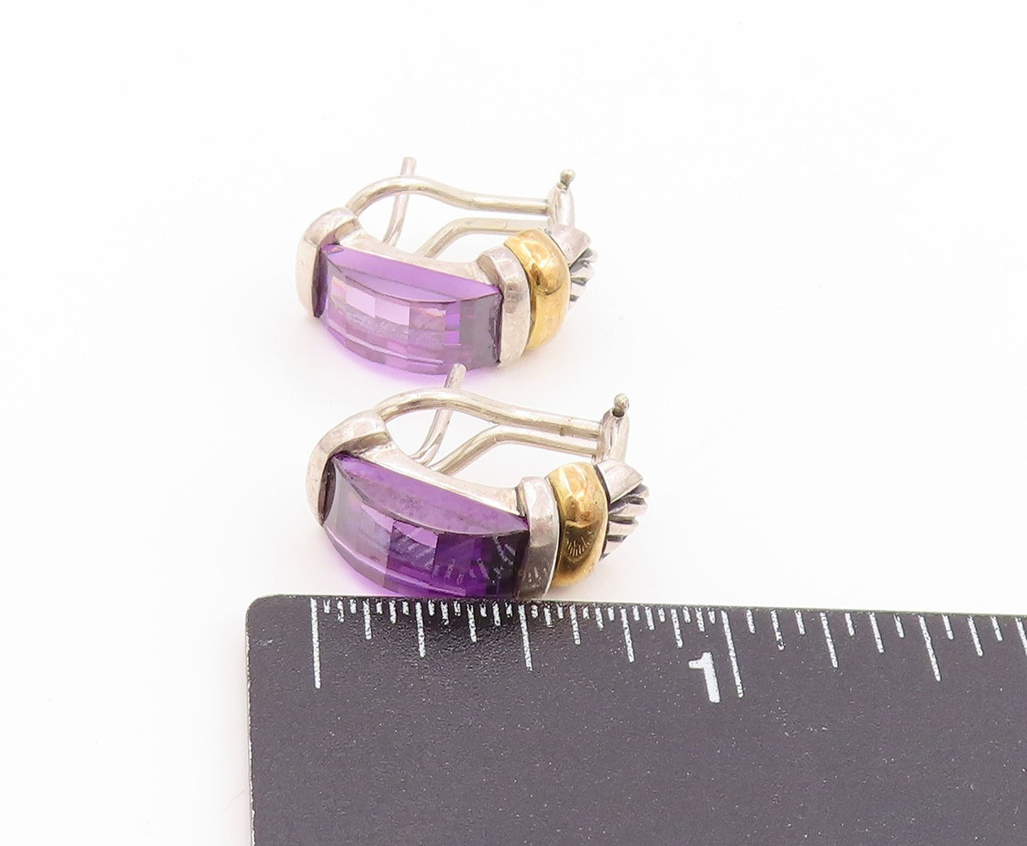 18k Gold & 925 Sterling Silver Vintage Earrings JEFFREY LEVIN Amethyst  EG14022