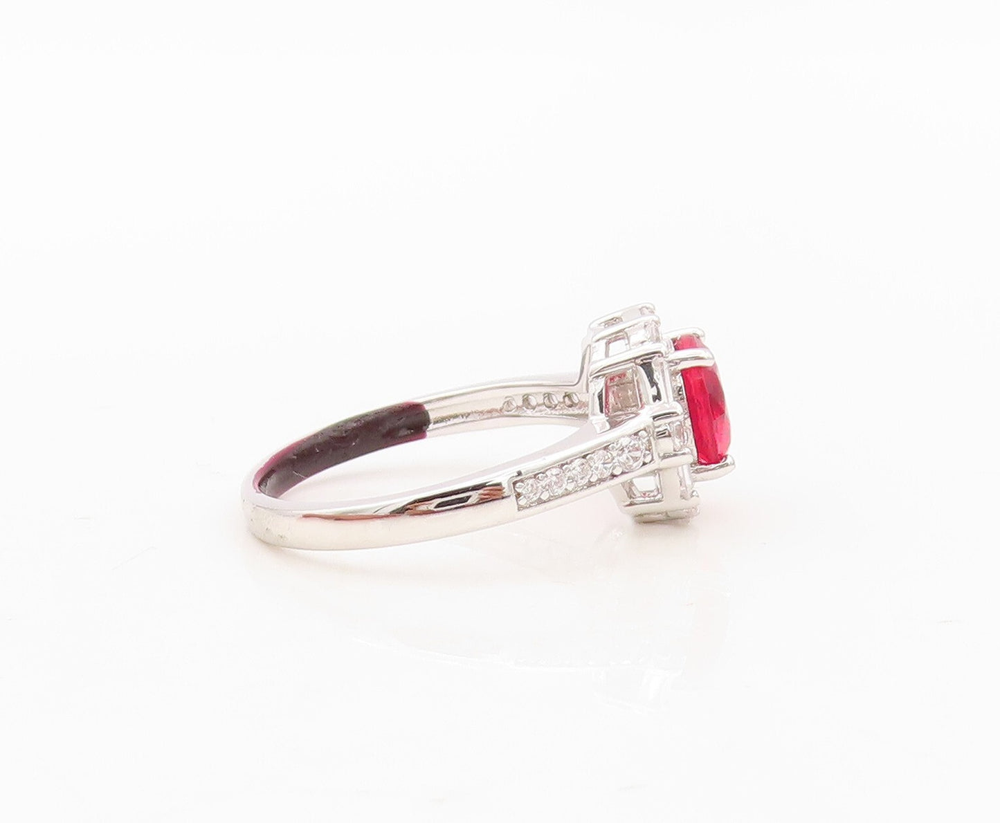 925 Sterling Silver Vintage Ring Round Red Halo White CZ Frame  Sz 7  RG30262